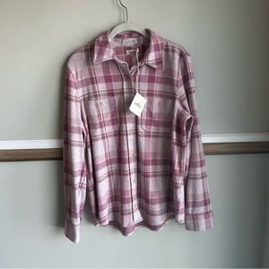 Faherty Legend Sweater Shirt Amelia Plaid Button Front Pink